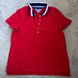 TOMMY HILFIGER WOMENS LARGE RED POLO TEE SHIRT